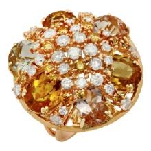 14k Yellow & Rose Gold 16.55ct Aquamarine, Morganite & Yellow Beryl 3.55ct Diamond Ring