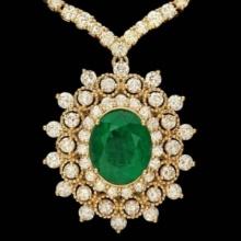 18K Gold 3.73ct Emerald 10.94ct Diamond Necklace