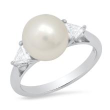 Platinum Setting with one 9mm South Seas Pearl and 0.41ct Diamond Ladies Ring