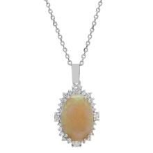 14k White Gold 5.77ct Opal 1.09ct Diamond Pendant