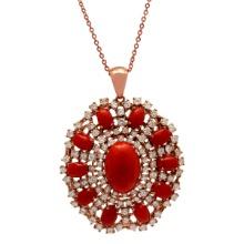 14k Rose Gold 15.96ct Coral 5.51ct Diamond Pendant