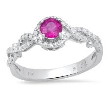 14K White Gold Setting with 0.35ct Ruby and 0.28ct Diamond Ladies Ring