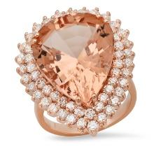 14K Rose Gold with 17.40ct Morganite and 2.36ct Diamond Ladies Ring