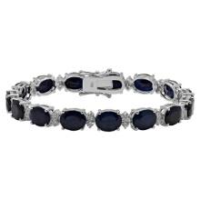 14k White Gold 28.16ct Sapphire 1.38ct Diamond Bracelet