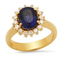 18K Yellow Gold Setting with 2.65ct Iolite and 0.36tcw Diamond Ladies Ring