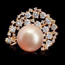 14k Rose Gold 15mm South Sea Pearl 2.20ct Diamond Brooch