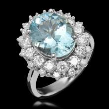 14K White Gold 5.29ct Aquamarine and 1.80ct Diamond Ring