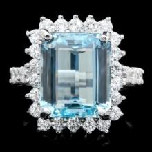 14K White Gold 5.88ct Aquamarine and 0.89ct Diamond Ring