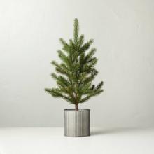 Large 22" Faux Pine Tree in Galvanized Metal Pot, Retail $14.99