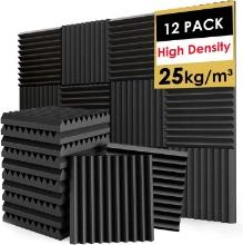 Acoustic Panels, High Density Soundproof Foam Panels for Walls, (Black, 1"x12"x12" (12PK))
