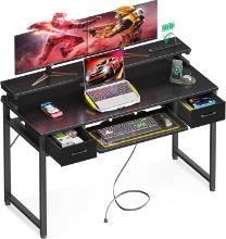 ODK Computer Desk with Drawers, 48 Inch Gaming Desk with Power Outlet, Black, Retail $130.00