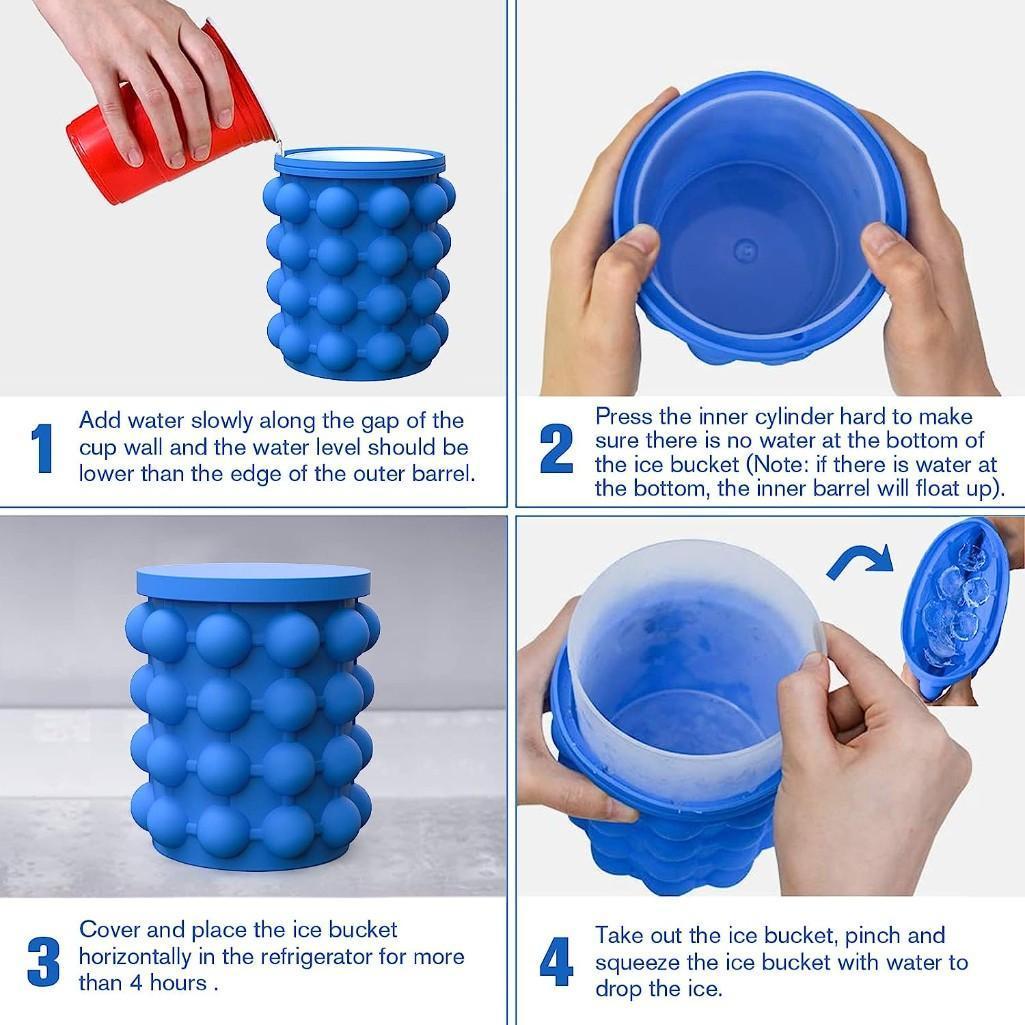 Large Silicone Ice Bucket, (2 in 1) Ice Cube Maker, Round,Portable (Dark blue), $14.99 MSRP