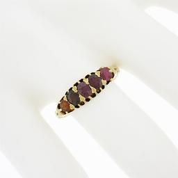Antique Victorian 18K Gold 1.0 ctw Graduating Old Cut Red Spinel 5 Stone Band Ri