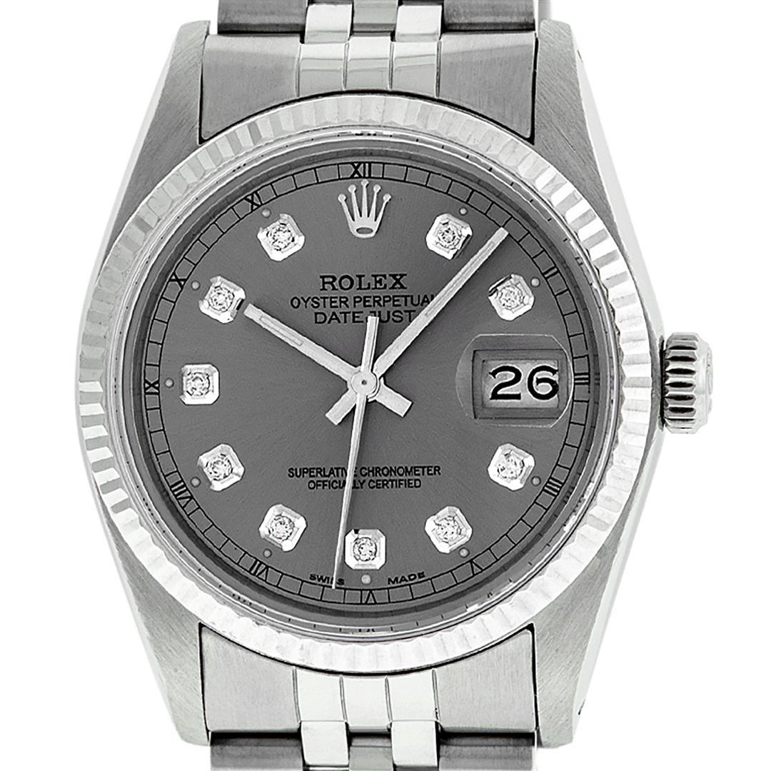 Rolex Stainless Slate Grey Diamond 36MM Datejust Wristwatch