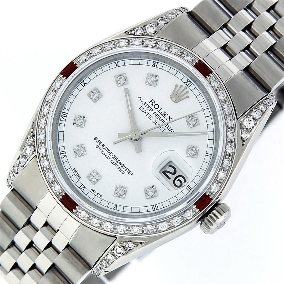 Rolex 36MM Stainless Steel Diamond Lugs & Ruby Datejust Wristwatch