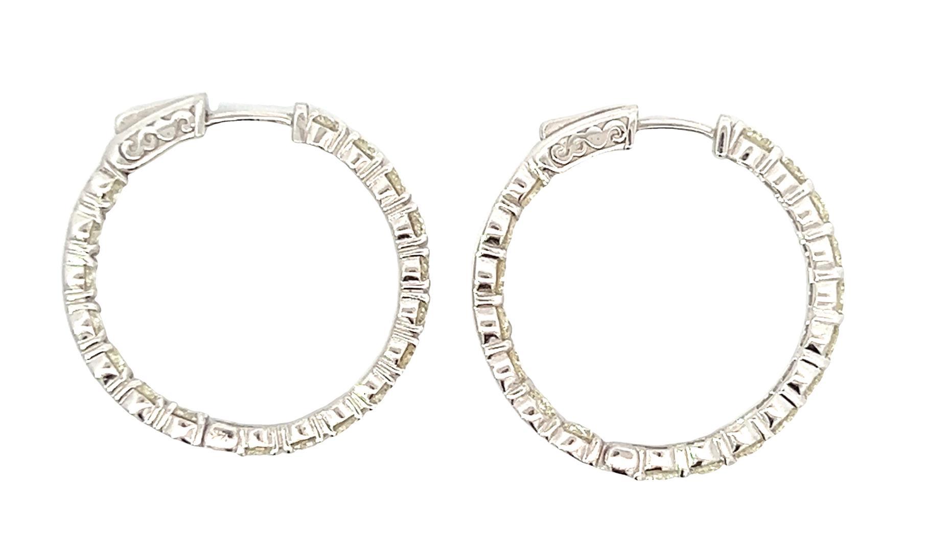 6.41 ctw Diamond Hoop Earrings - 14KT White Gold