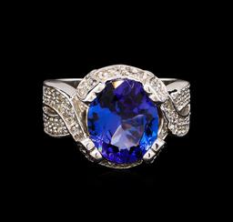 4.20 ctw Tanzanite and Diamond Ring - 14KT White Gold