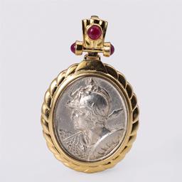 18K Yellow Gold Pendant with Rubies & Vintage Silver Medallion