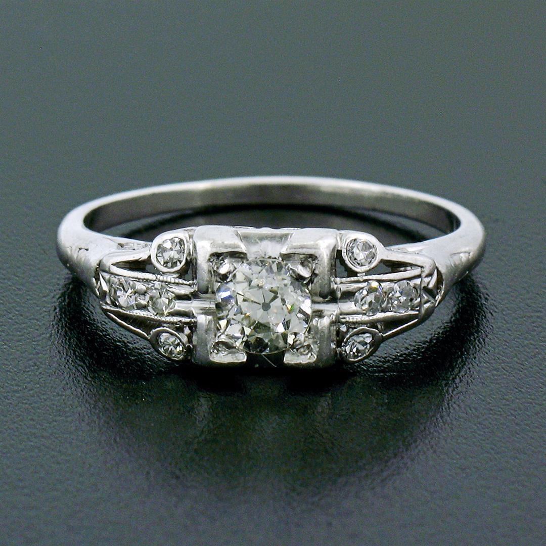 Art Deco Platinum 0.50 ctw Old European Diamond Engagement Ring