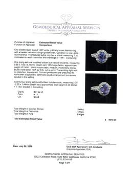 3.48 ctw Tanzanite and Diamond Ring - 14KT White Gold