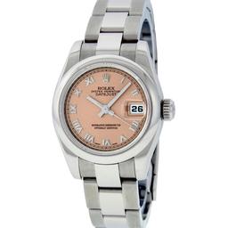 Rolex Ladies New Style Sapphire Quickset Salmon Roman Smooth Bezel Wristwatch 26