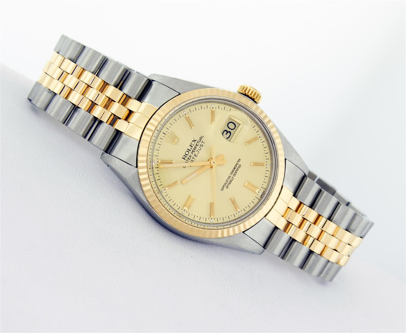 Rolex Mens 2T 14K Yellow Gold And Stainless Steel Champagne Index Datejust