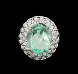 GIA Cert 9.25 ctw Emerald and Diamond Ring - 14KT White Gold