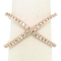 NEW 14k Rose Gold 0.50 ctw 45 Round Brilliant Diamond Simple X Ex Cross Band Rin