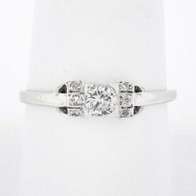 Antique Art Deco Platinum 0.32 ctw Cushiony Round Diamond Solitaire Petite Ring