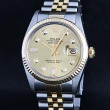 Rolex Mens 2 Tone Champagne Diamond 36MM Datejust Wristwatch