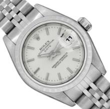 Rolex Ladies Stainless Steel Silver Index Dial Engine Turn Bezel Jubilee Band Da