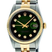 Rolex Mens Two Tone And Stainless Steel Green Vignette Diamond Datejust Wristwat