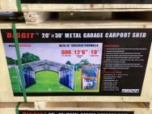 (Inv.58) New Unused Diggit 20' x 30' Model MSC2030F Metal Garage Carport with Enclosed Side Walls