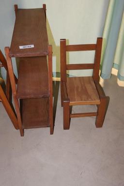 Wooden Child's Highchair, Shelf, Etc.