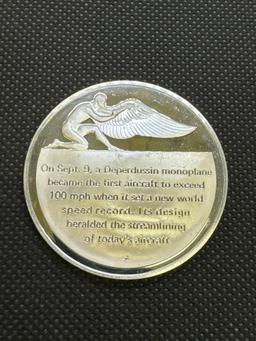 History Of Flight Deperdussin Sets New World Speed Record 1912 Sterling Silver Coin 1.33 Oz