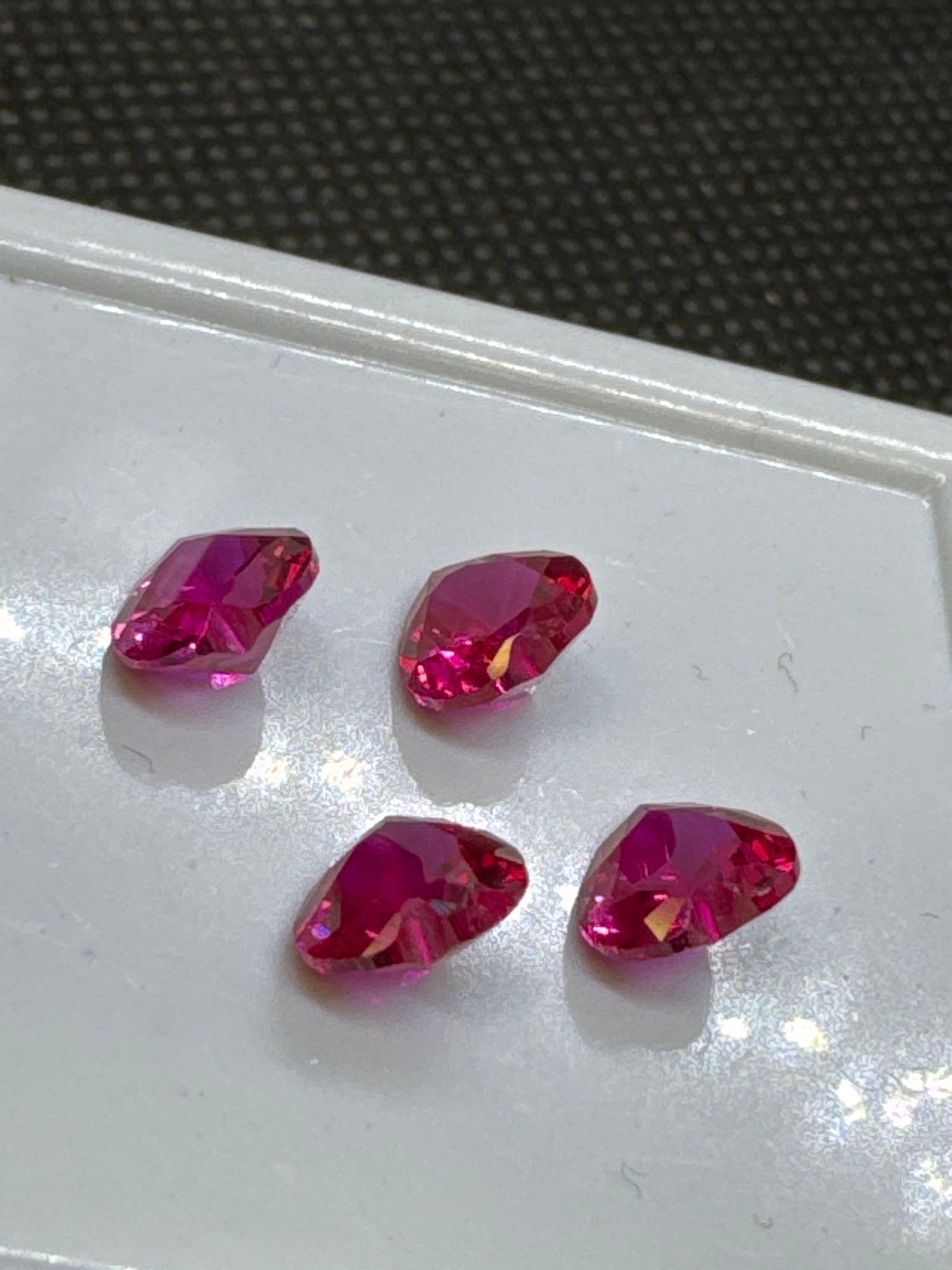 4x Red Heart Cut Ruby Gemstones 3.75Ct