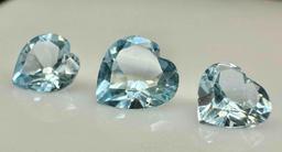 3 Heart Cut Topaz Gemstones 2.8ct Total