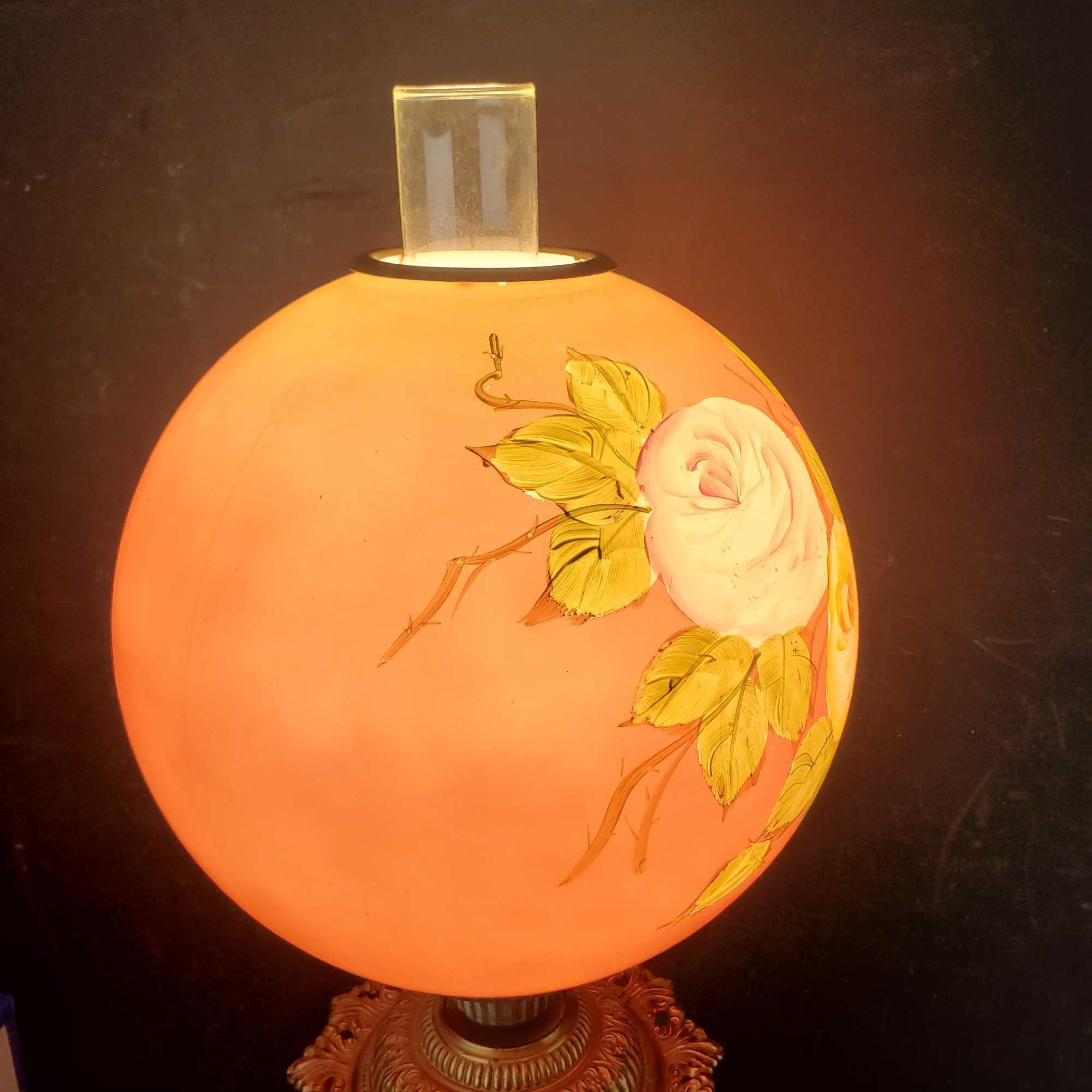 Vintage Gone With The Wind electric oil lamp style hand painted floral design lamp