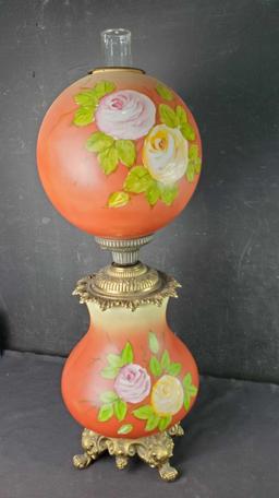 Vintage Gone With The Wind electric oil lamp style hand painted floral design lamp