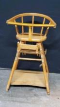 Vintage 1950s Convertible Wooden High Chair/Play Desk with adjustable foot rest