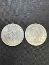2x Mexico Silver 25 Peso Coins