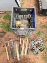 crate of hammers, straps and misc items