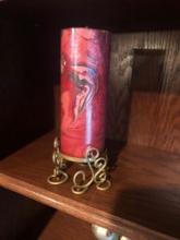 Red Candle with Scroll Candle Holder