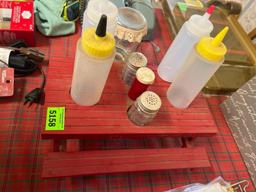condiments holder and bottles, bird feeder