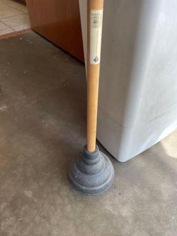 plunger; trash can