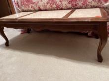 Marble inlay table 46 inches long 20 inches wide 14 1/2 inches tall early American style legs Buyer