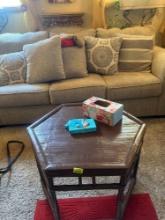 Wooden end table and kleenexes