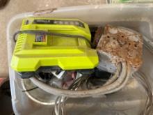 Ryobi battery charger w/ paint thinner and misc items