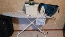 ironing board, iron and bag, tote
