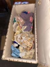 Large Trunk Of Assorted Antique - Vintage Linens, Fabric Scraps & Clothing